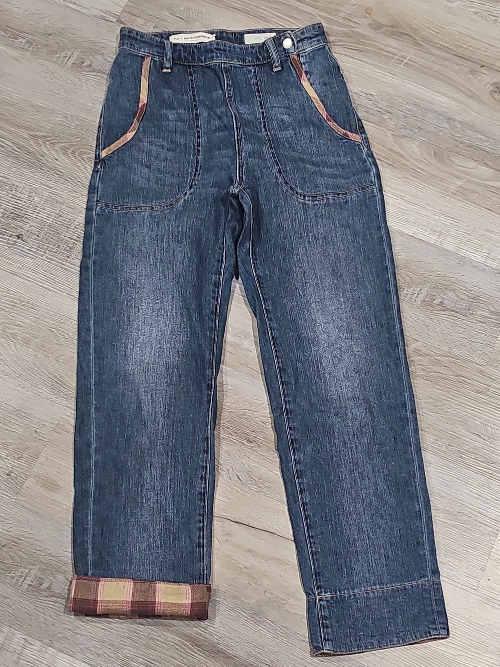 Pilcro Blue Boyfriend Jeans with Plaid Trim 25
